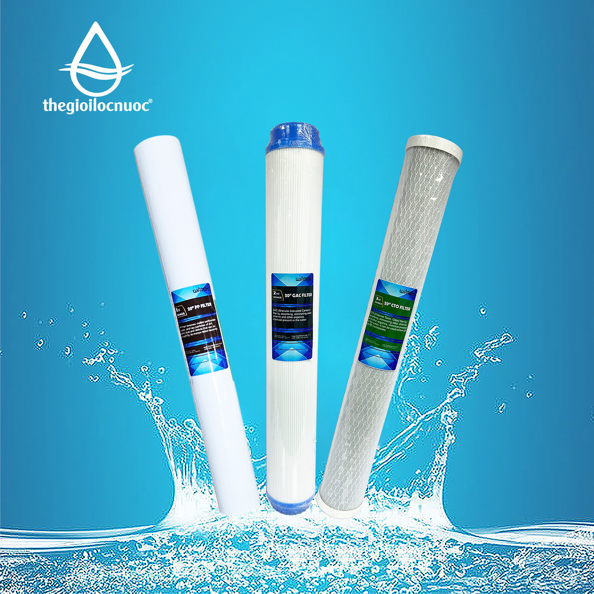Combo 3 lõi lọc thô 1-2-3 kích thước 20 inch dùng cho máy lọc nước bán công nghiệp Watek