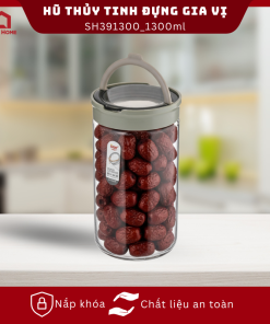 Hũ thủy tinh đựng gia vị, thực phẩm có nắp khóa an toàn, màu ngẫu nhiên 1300ml_364386