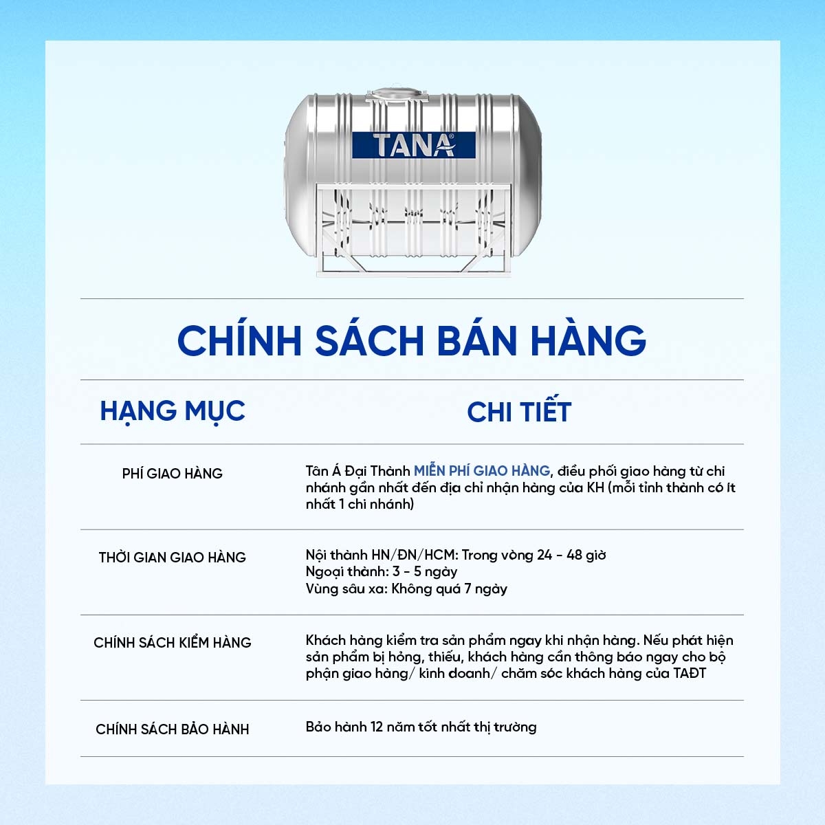 Bồn nước ngang Inox Tân Á 500L ĐK700 – Chỉ bán tại miền Bắc
