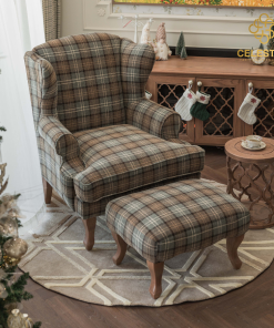 Đôn CELESTINE Moiti Queen Anne vải kẻ Anh