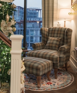 Đôn CELESTINE Moiti Queen Anne vải kẻ Anh