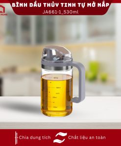 Bình dầu thủy tinh tự mở nắp có tay cầm dung tích 530ml có chia dung tích_376071