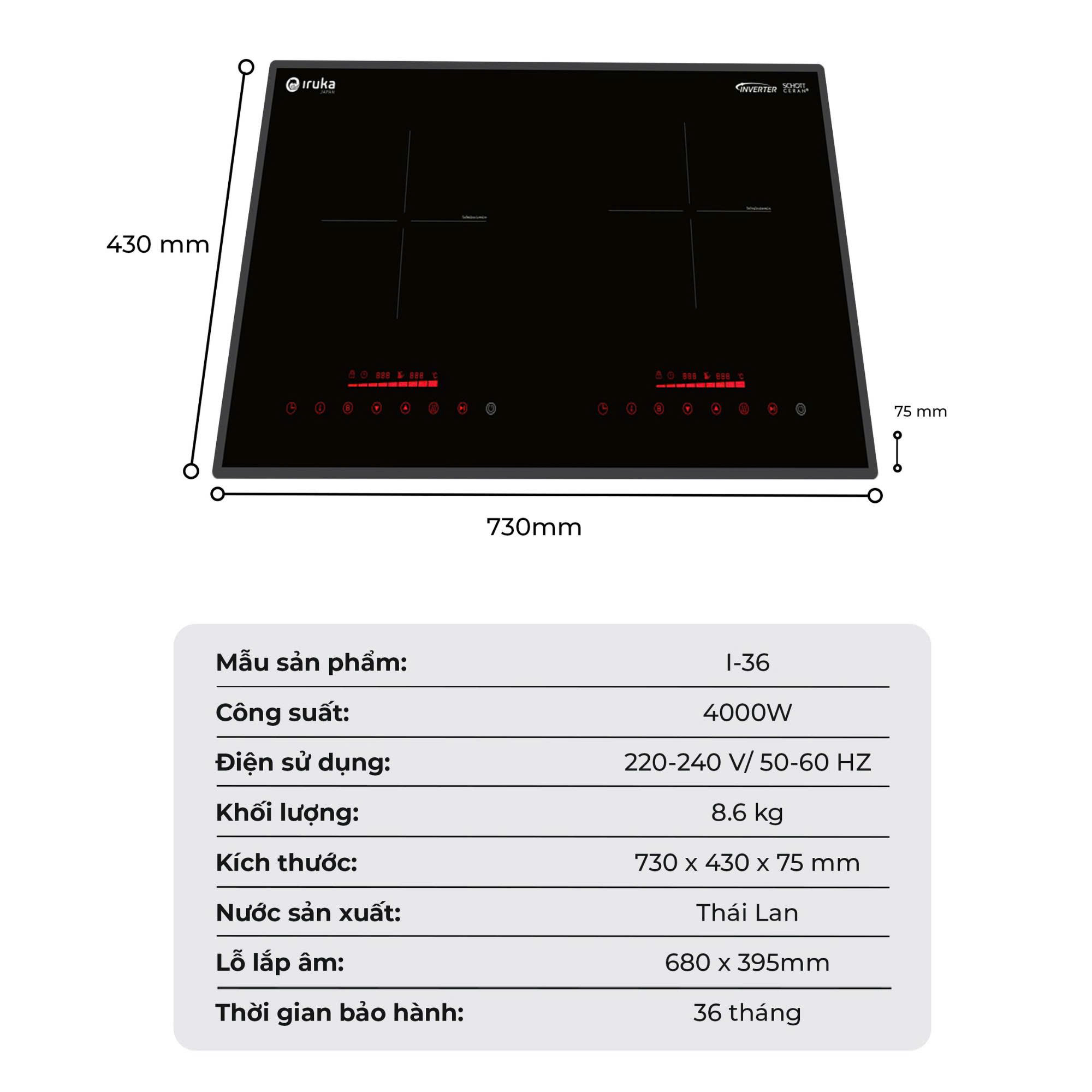 Bếp điện từ đôi Iruka I-36