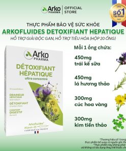 Nước uống ARKOPHARMA DETOXIFIANT HEPATIQUE hỗ trợ giải độc gan, hỗ trợ tiêu hóa (Hộp 20 ống)