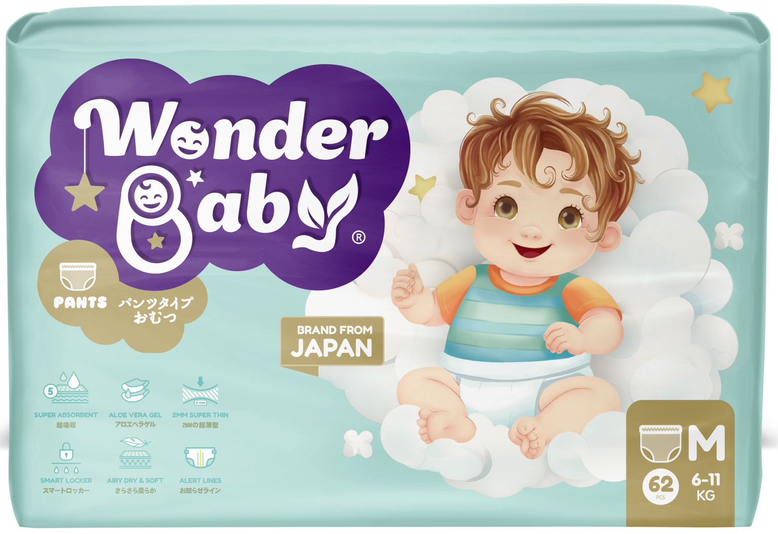 Tã quần WONDER BABY – size M ( 62 miếng)