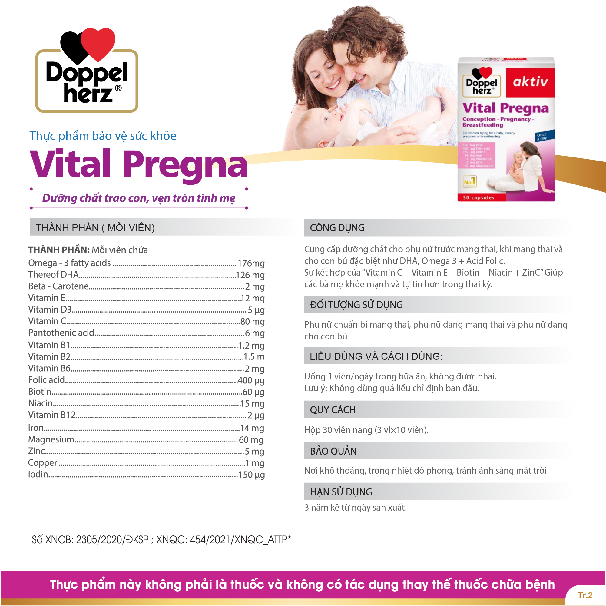 TPBVSK VITAL PREGNA hỗ trợ bổ sung vitamin và khoáng chất cho bà bầu
