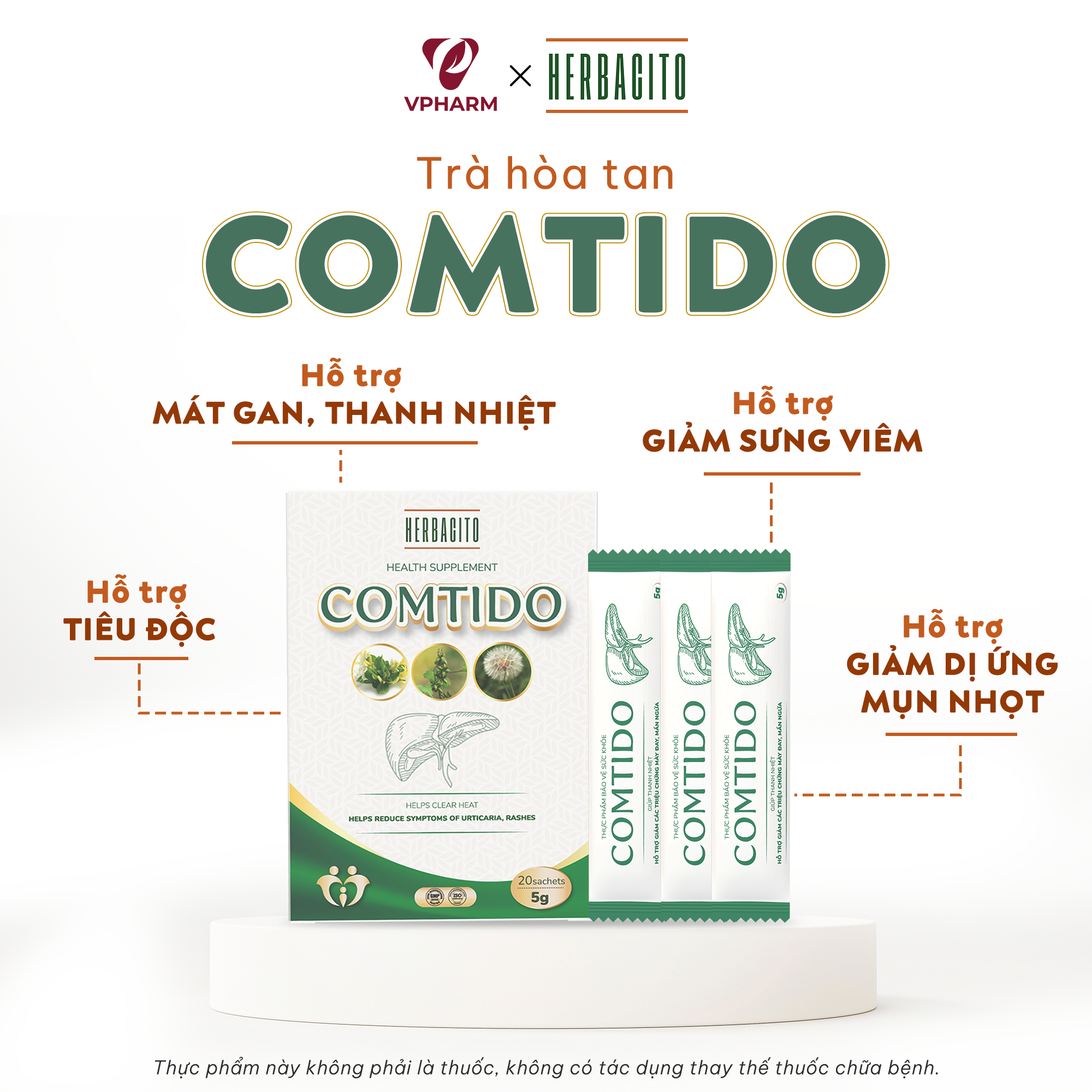 Trà hòa tan Comtido thanh nhiệt, giảm mẫn ngứa, mày đay 100g