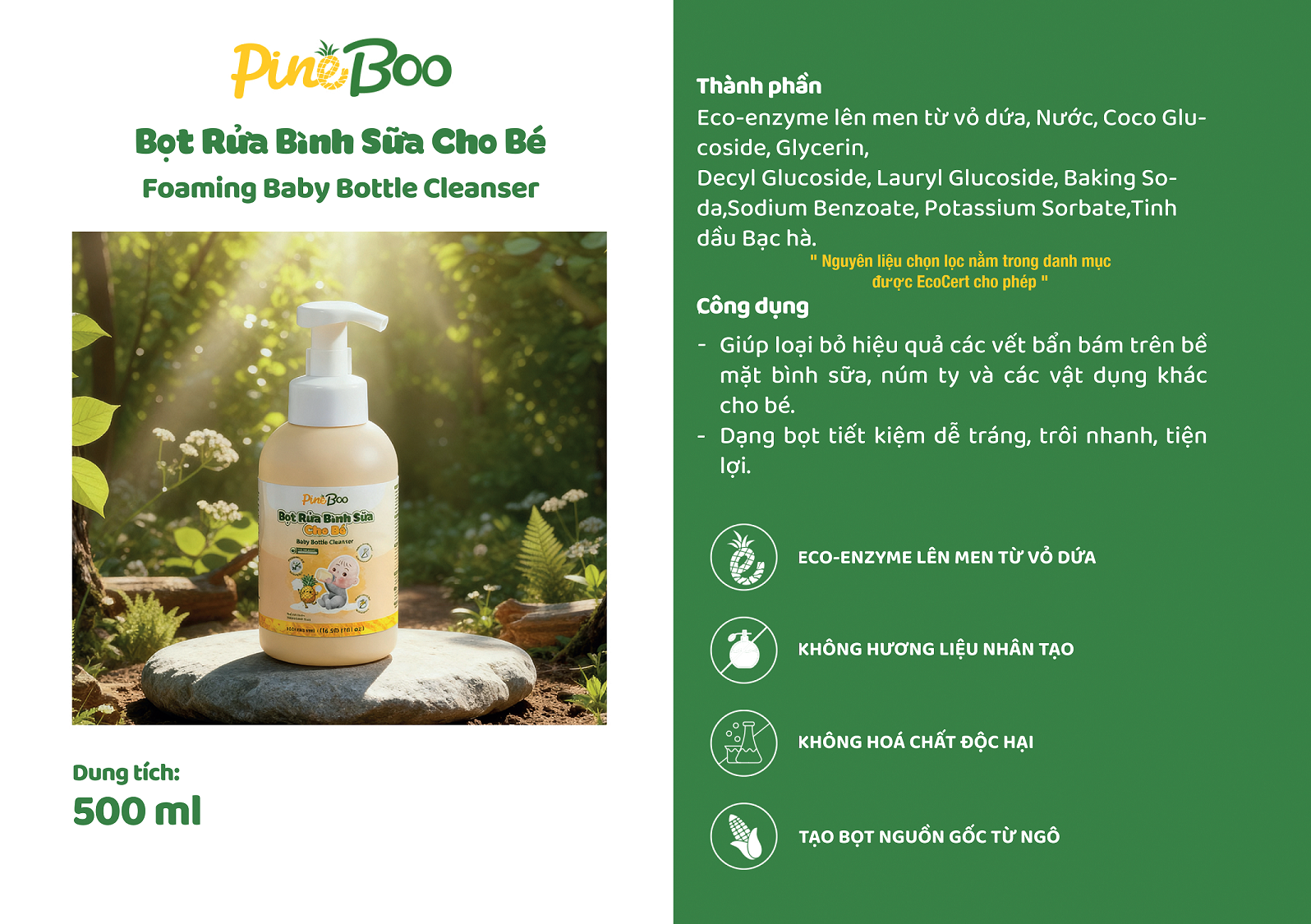 Rửa bình sữa PineBoo (Fuwa3e nâng cấp), ít nhớt hơn 4 lần 500ml