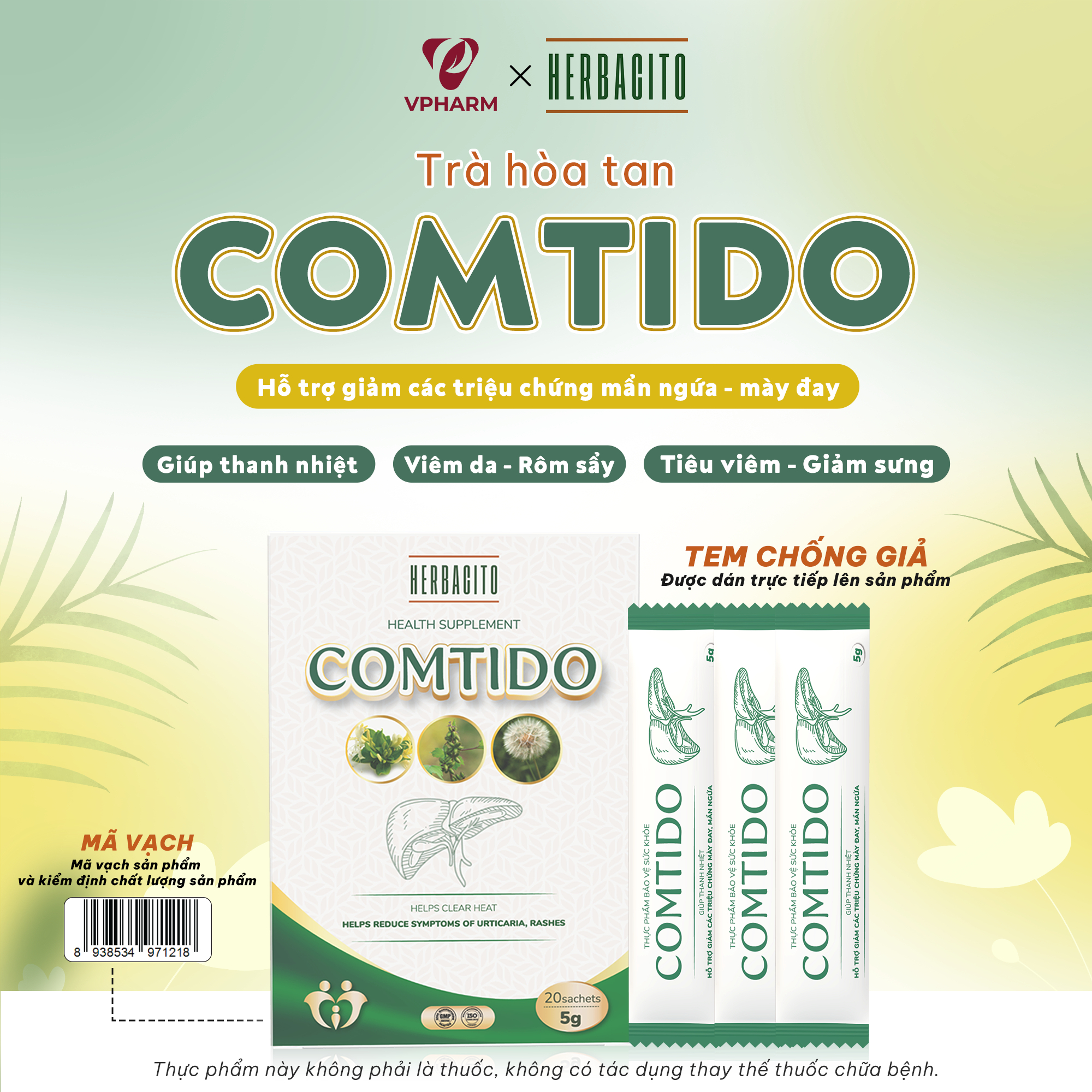 Trà hòa tan Comtido thanh nhiệt, giảm mẫn ngứa, mày đay 100g