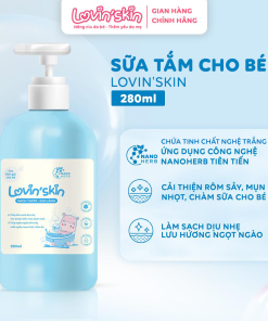 Sữa tắm gội dịu nhẹ cho bé Lovin’Skin 280ml – Làm sạch, giảm và ngăn ngừa rôm sảy, hăm da