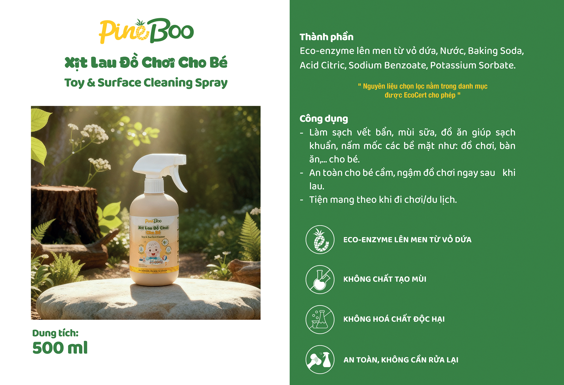 Xịt Lau Đồ Chơi PineBoo (Fuwa3e Eco-enzyme Dứa) 500ml