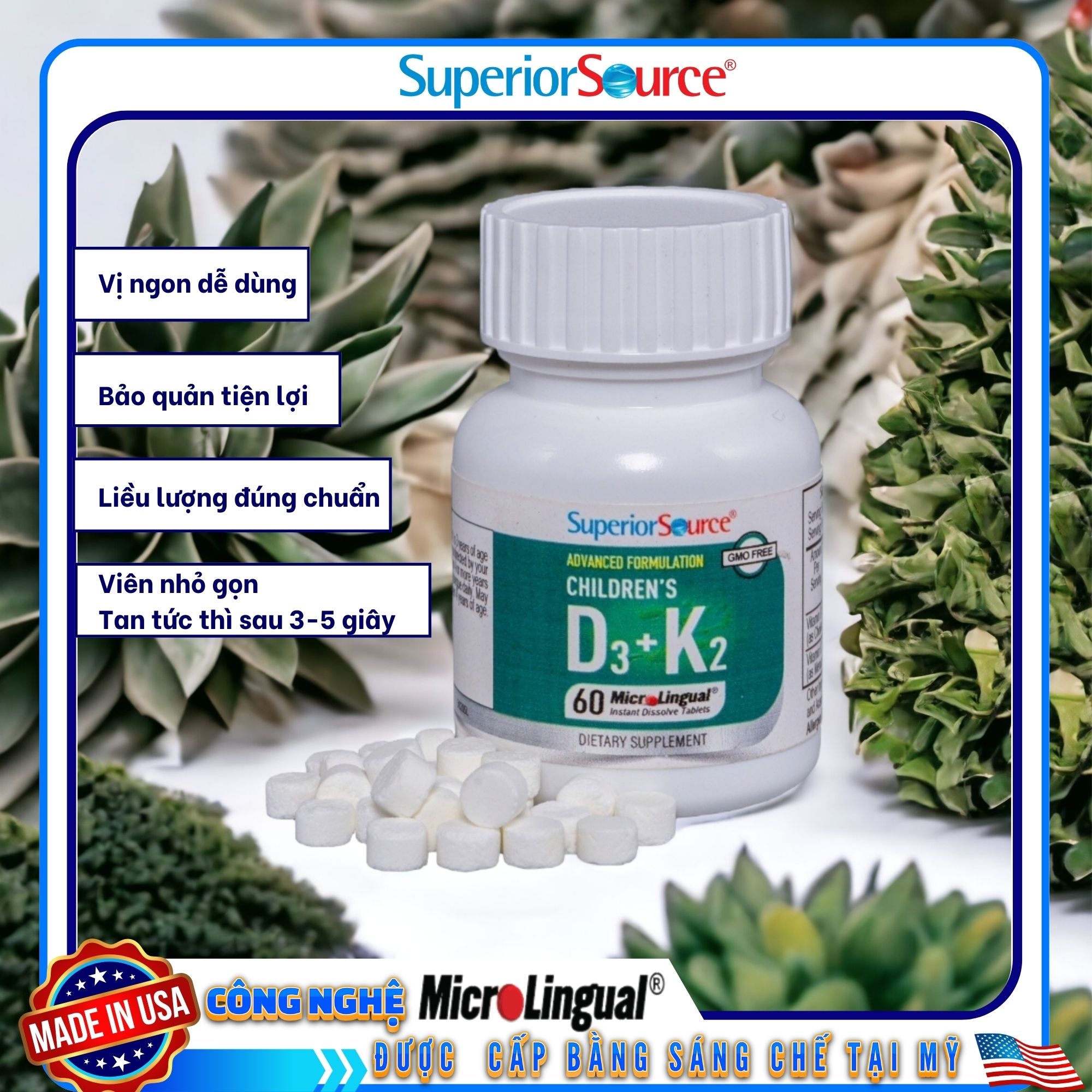 Children’s D3 + K2 – Bổ sung vitamin D3 và K2, hỗ trợ hấp thu canxi, tốt cho xương và răng của bé