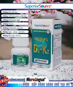 Children’s D3 + K2 – Bổ sung vitamin D3 và K2, hỗ trợ hấp thu canxi, tốt cho xương và răng của bé