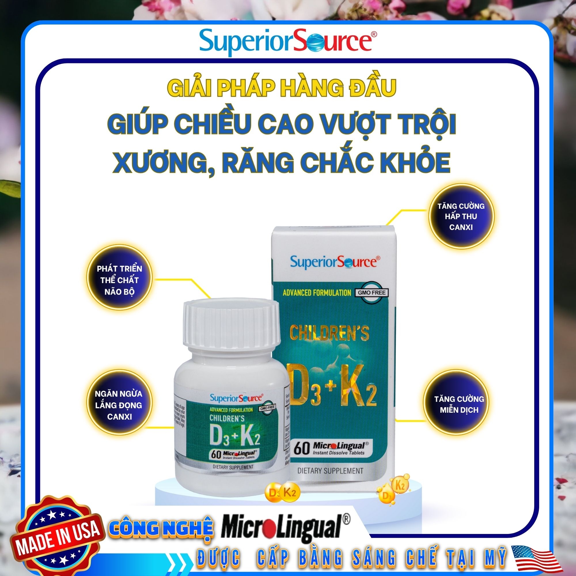 Children’s D3 + K2 – Bổ sung vitamin D3 và K2, hỗ trợ hấp thu canxi, tốt cho xương và răng của bé