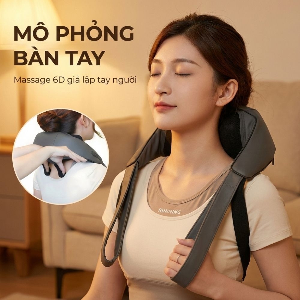 Máy massage cổ vay gáy 4D Kachi MK395 mô phỏng bàn tay người, không dây tiện lợi