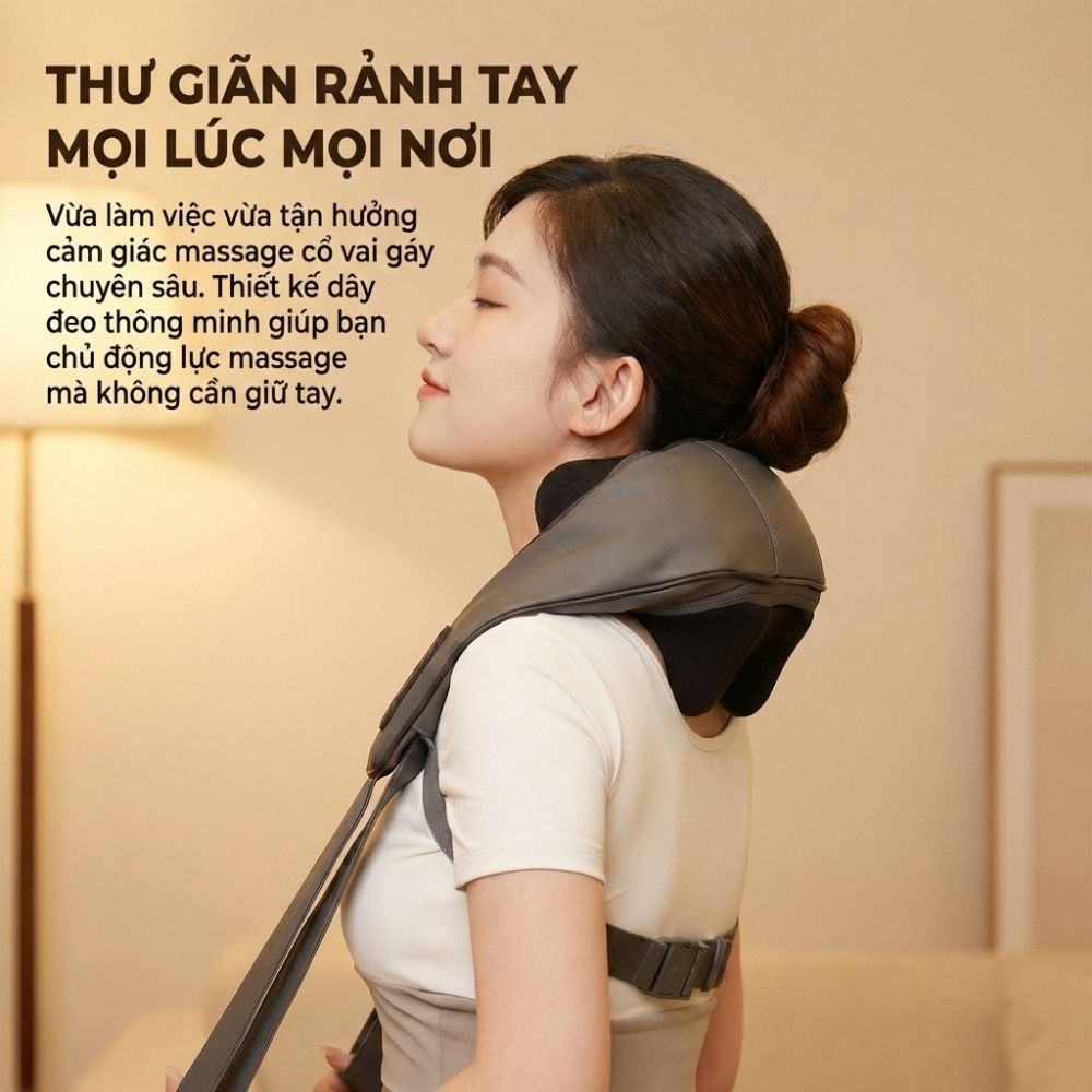 Máy massage cổ vay gáy 4D Kachi MK395 mô phỏng bàn tay người, không dây tiện lợi