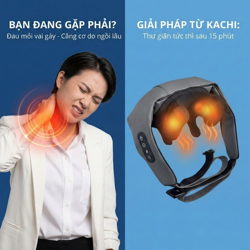 Máy massage cổ vay gáy 4D Kachi MK395 mô phỏng bàn tay người, không dây tiện lợi