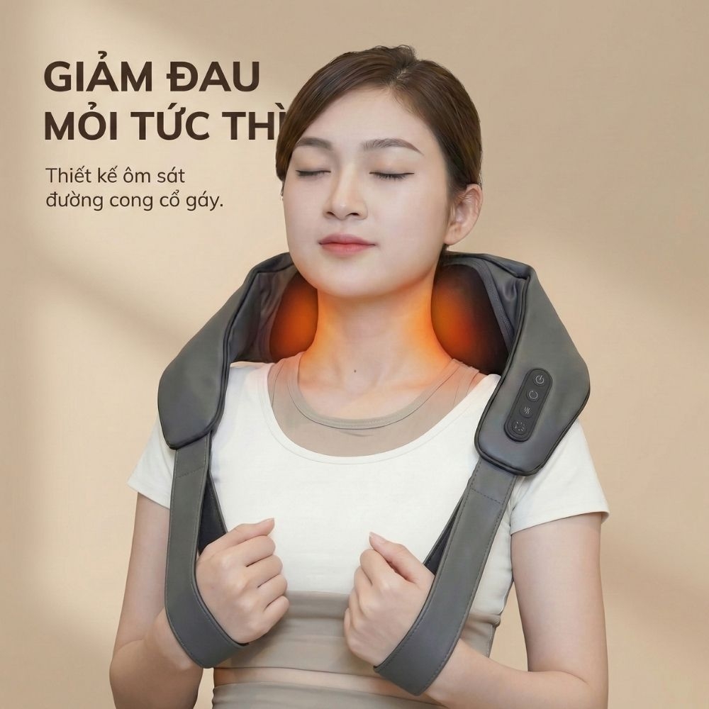 Máy massage cổ vay gáy 4D Kachi MK395 mô phỏng bàn tay người, không dây tiện lợi