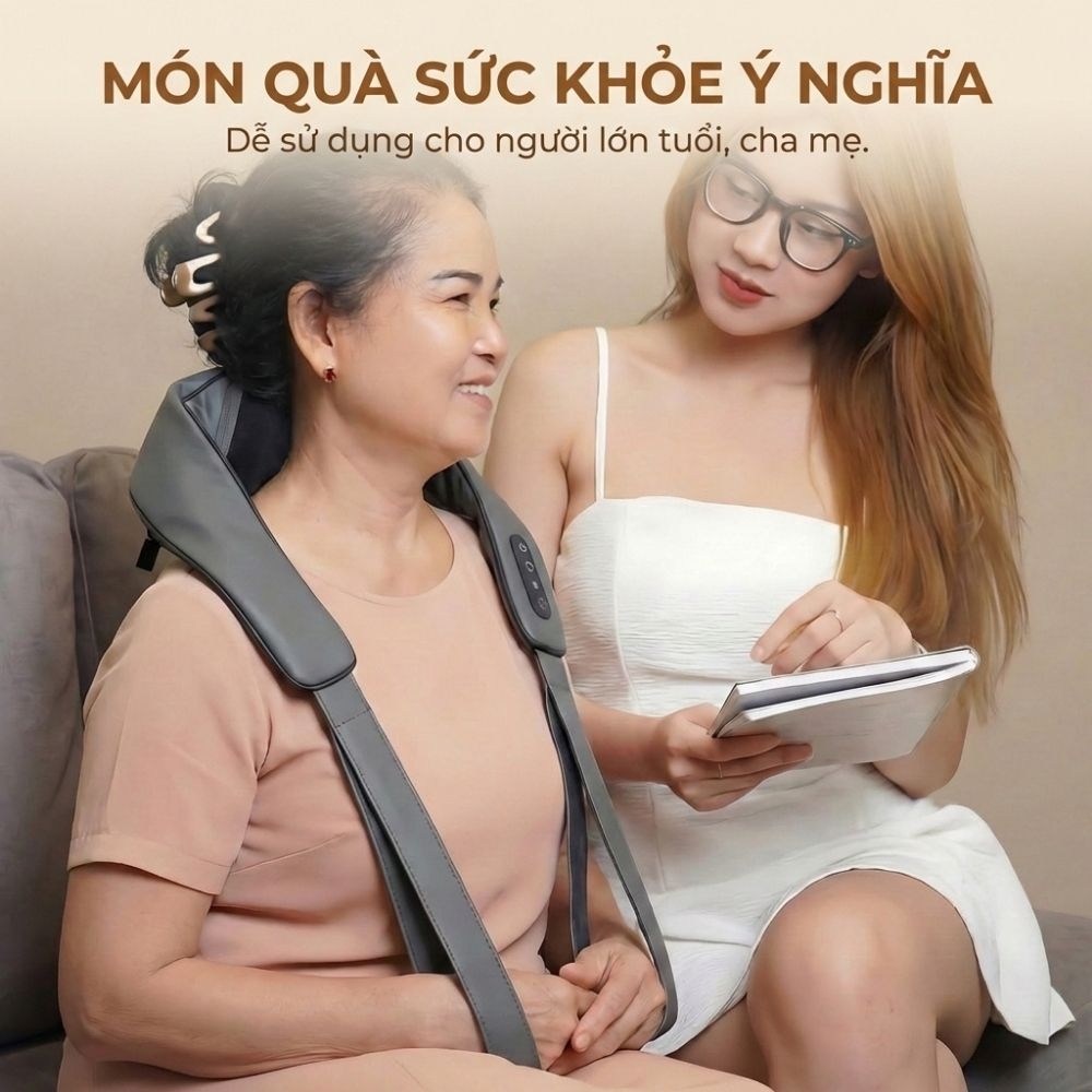 Máy massage cổ vay gáy 4D Kachi MK395 mô phỏng bàn tay người, không dây tiện lợi