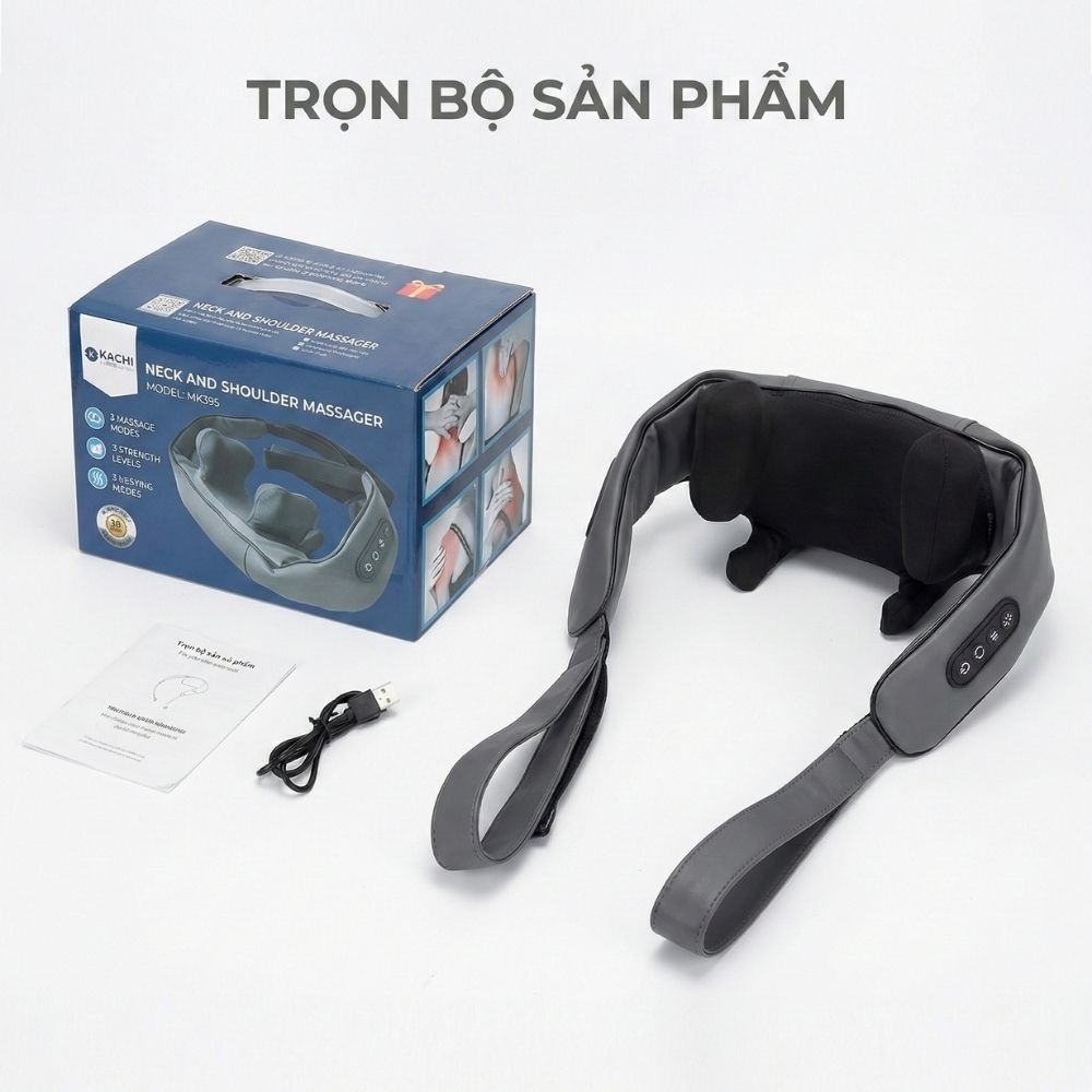 Máy massage cổ vay gáy 4D Kachi MK395 mô phỏng bàn tay người, không dây tiện lợi