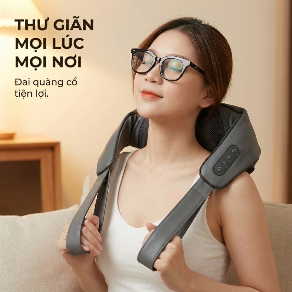 Máy massage cổ vay gáy 4D Kachi MK395 mô phỏng bàn tay người, không dây tiện lợi