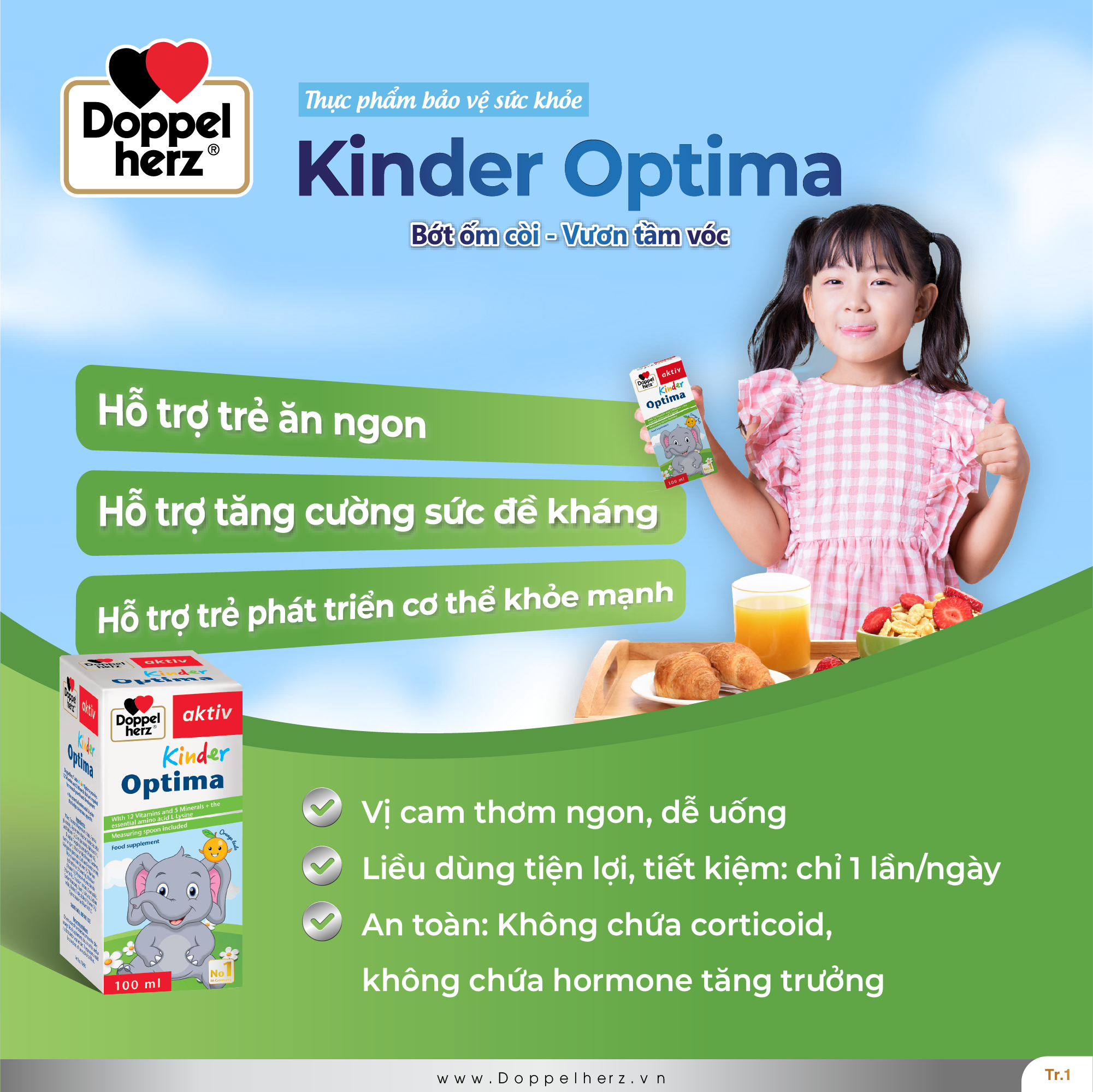 TPBVSK Kinder Optima hỗ trợ trẻ ăn ngon, tăng đề kháng, tiêu hoá cho bé
