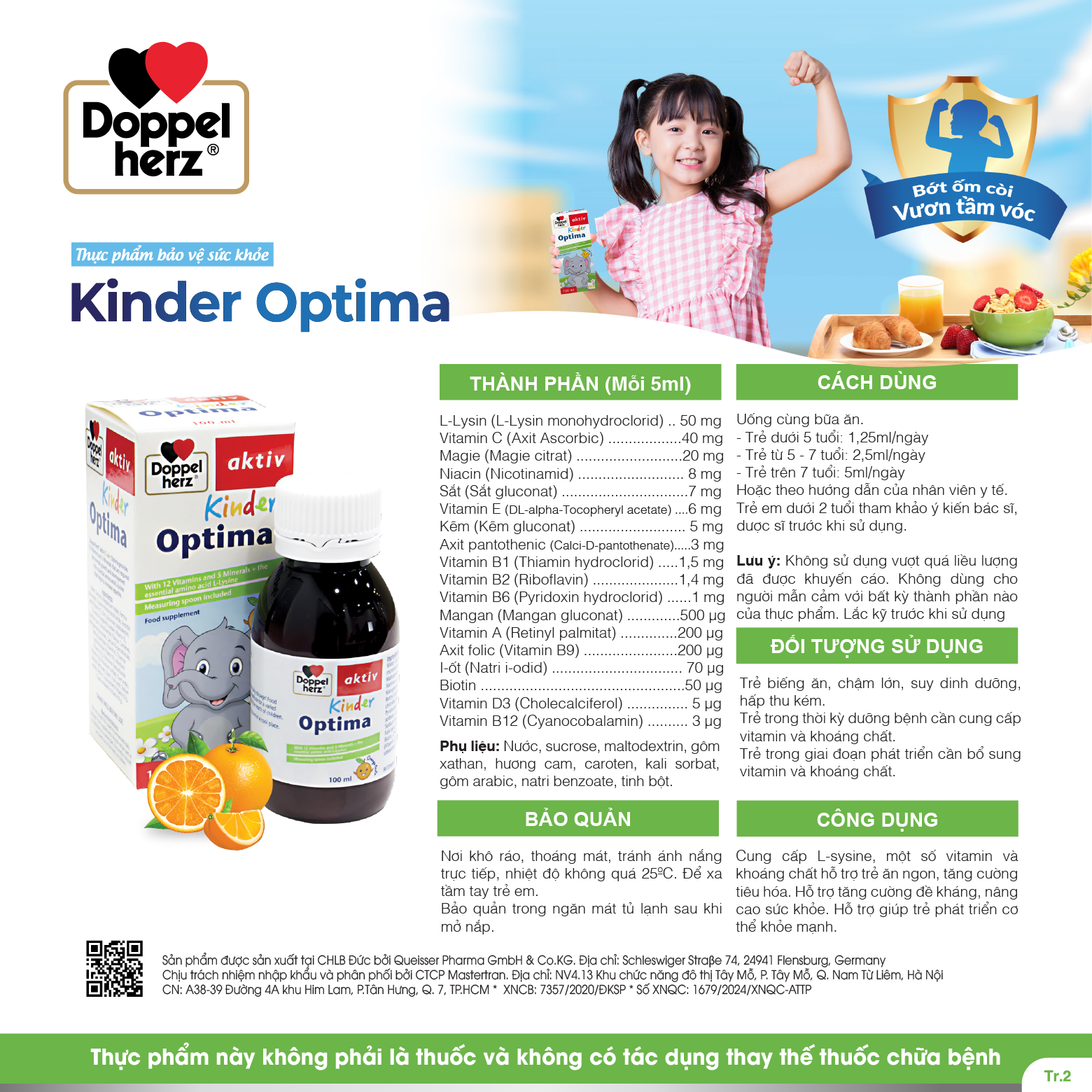 TPBVSK Kinder Optima hỗ trợ trẻ ăn ngon, tăng đề kháng, tiêu hoá cho bé