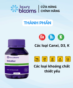 Viên uống bổ sung canxi HENRY BLOOMS Osteoblast Vitamin D3,Vitamin K xương chắc khoẻ giảm loãng xương (60 viên)