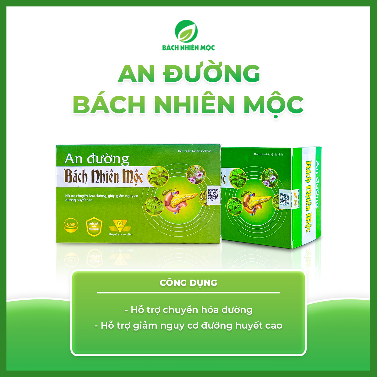 TPBVSK An Đường Bách Nhiên Mộc hỗ trợ chuyển hóa đường, giảm nguy cơ đường huyết cao (Hộp 60 viên)