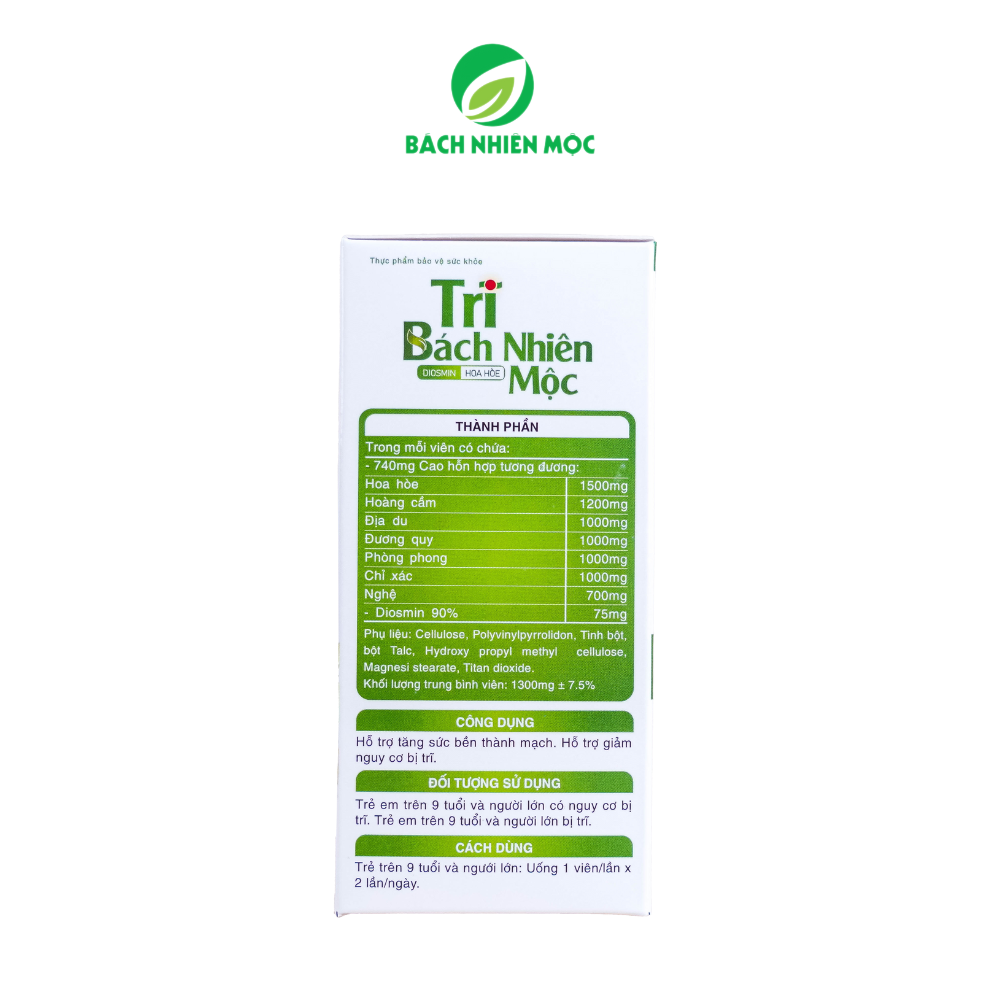 TPBVSK Trĩ Bách Nhiên Mộc hỗ trợ tăng sức bền thành mạch, giảm nguy cơ bị trĩ (Hộp 60 viên)