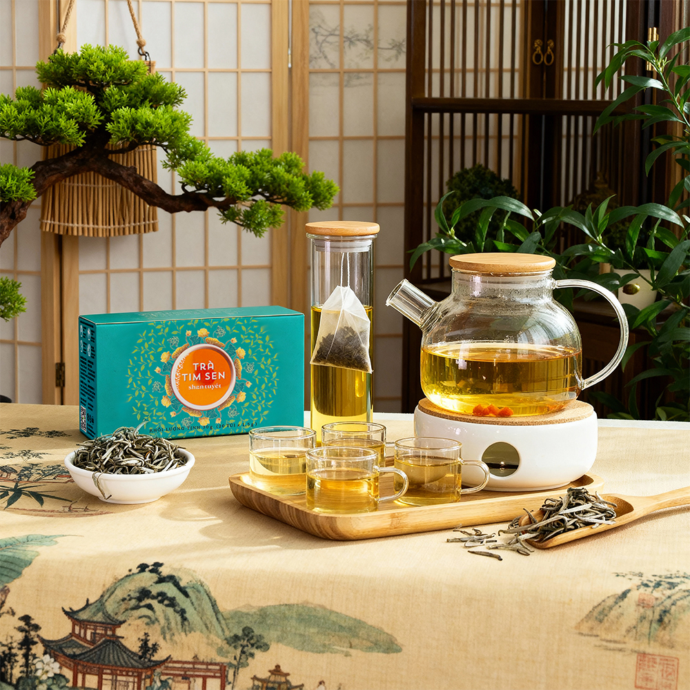 Trà Tim Sen Shan Tuyết Cổ Thụ Sunbeleaf – Thích Hợp Cho Người Chú Trọng Lối Sống Điều Độ Và Sức Khỏe Bên Trong – Hộp 20 Gói Túi Lọc