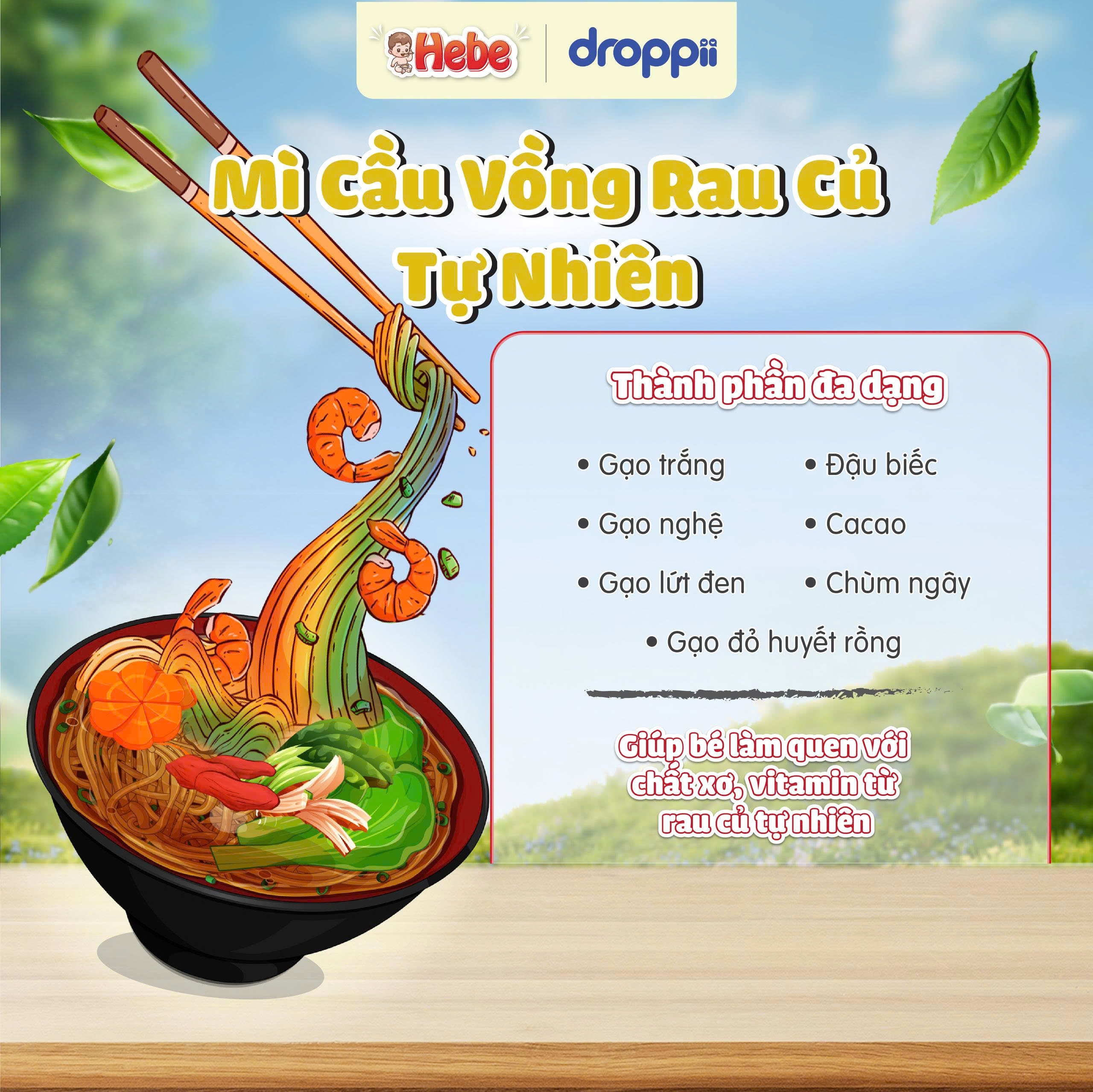 Mì Cầu Vồng Rau Củ HEBE bổ sung dinh dưỡng từ ngũ cốc & rau củ (hộp 100g)