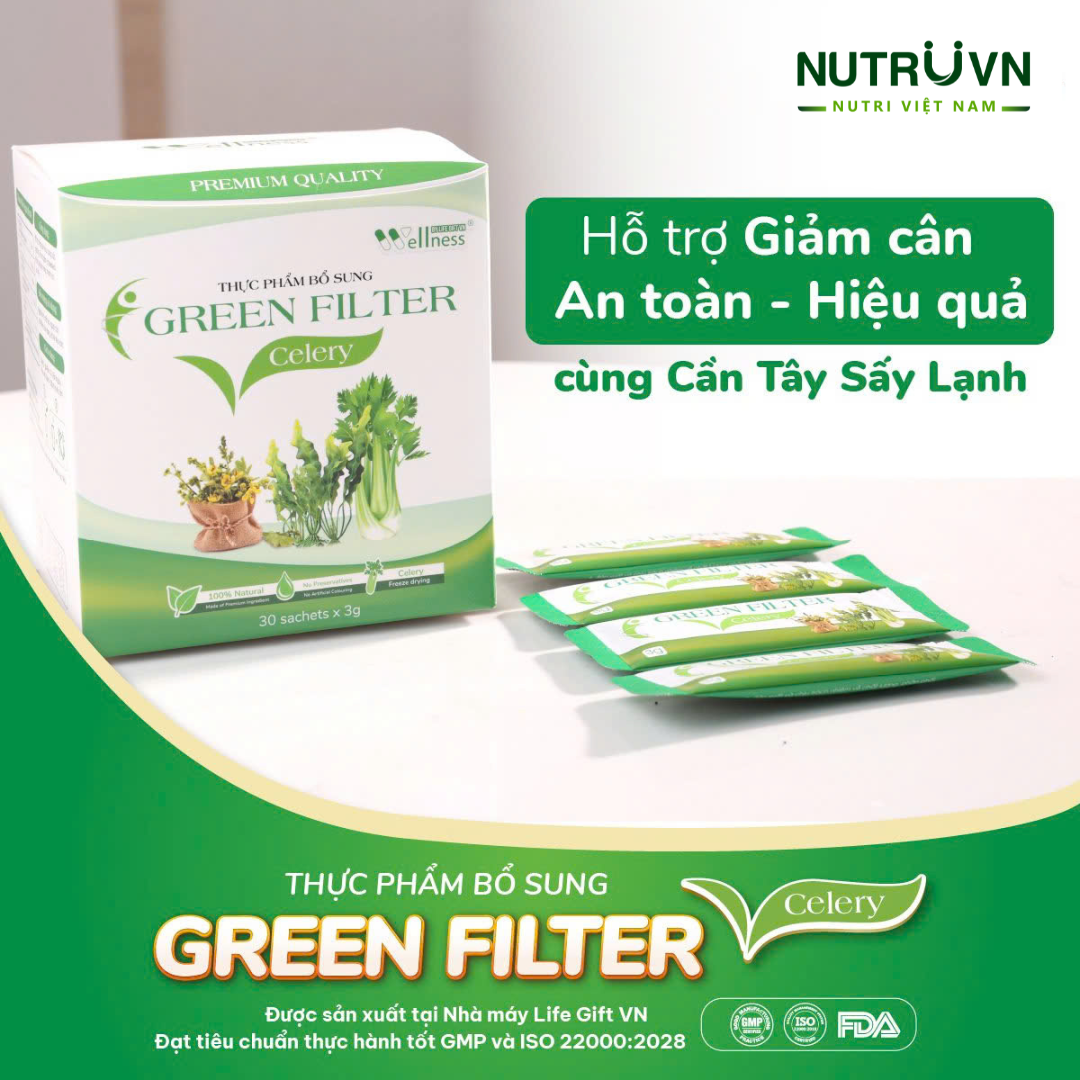 Bột cần tây sấy lạnh Green Filter Celery – Bổ sung chất xơ, thanh lọc cơ thể, giảm cholesterol 30 gói