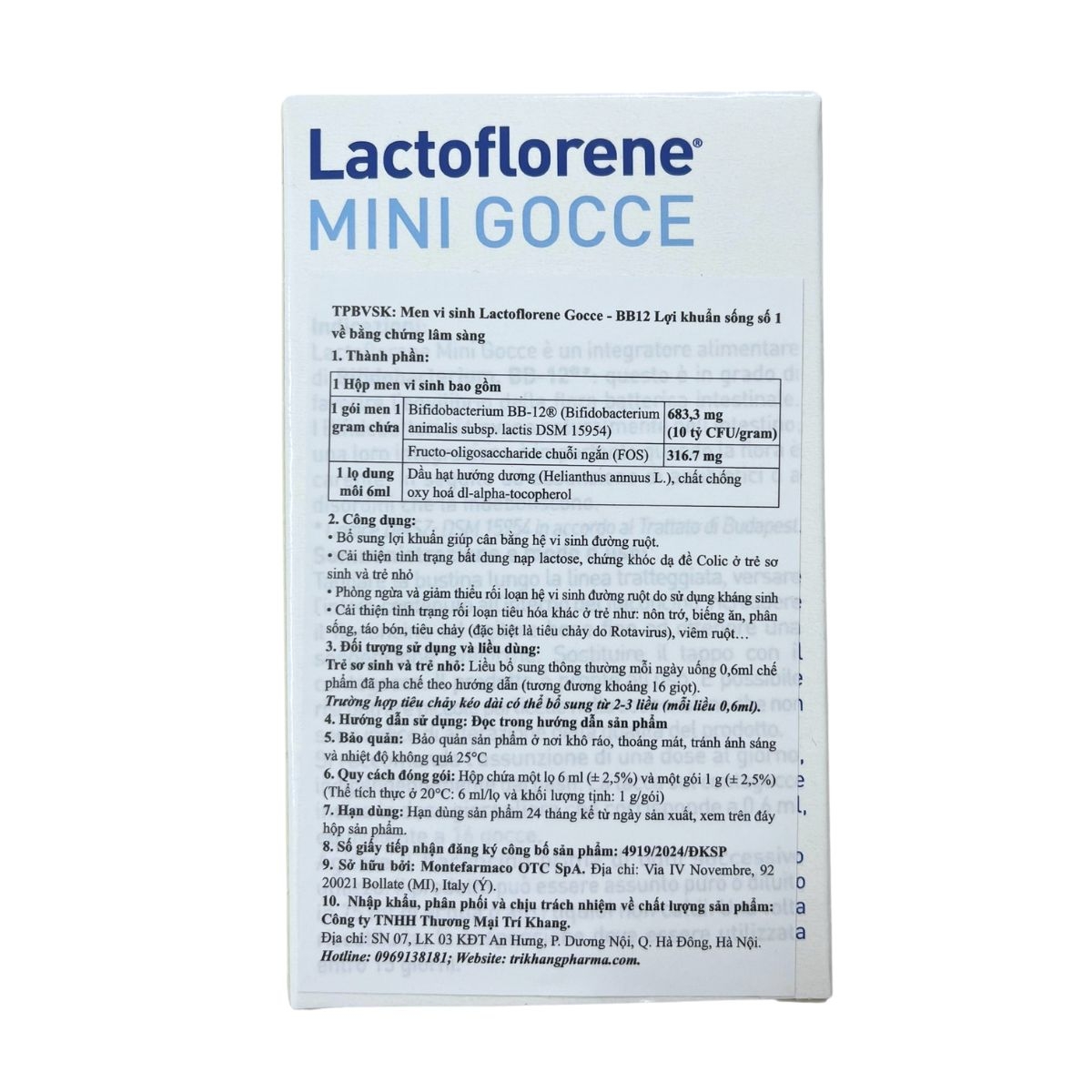 Men vi sinh Lactoflorene BB12 từ Italy giúp hỗ trợ tiêu hóa, tăng miễn dịch cho trẻ sơ sinh từ 0 tháng (lọ 6ml)
