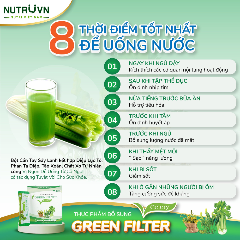 Bột cần tây sấy lạnh Green Filter Celery – Bổ sung chất xơ, thanh lọc cơ thể, giảm cholesterol 30 gói