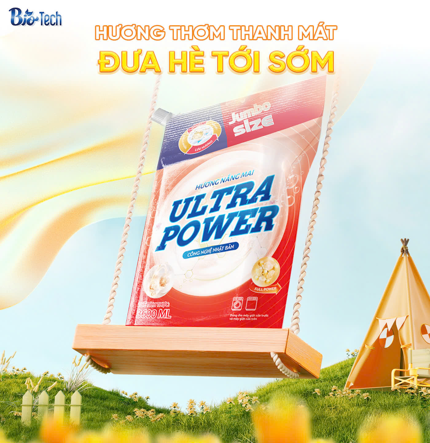 Thùng 4 túi Nước giặt xả Ultra Power hương Nắng Mai 3600ml