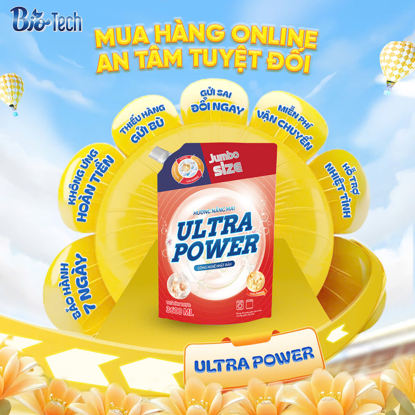 Thùng 4 túi Nước giặt xả Ultra Power hương Nắng Mai 3600ml