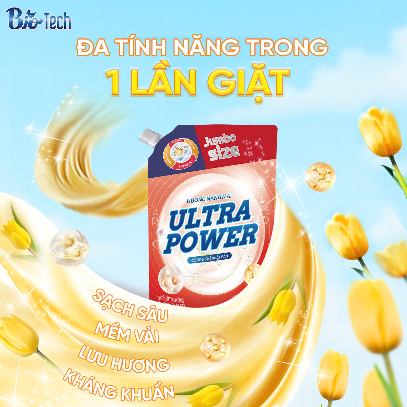 Thùng 4 túi Nước giặt xả Ultra Power hương Nắng Mai 3600ml