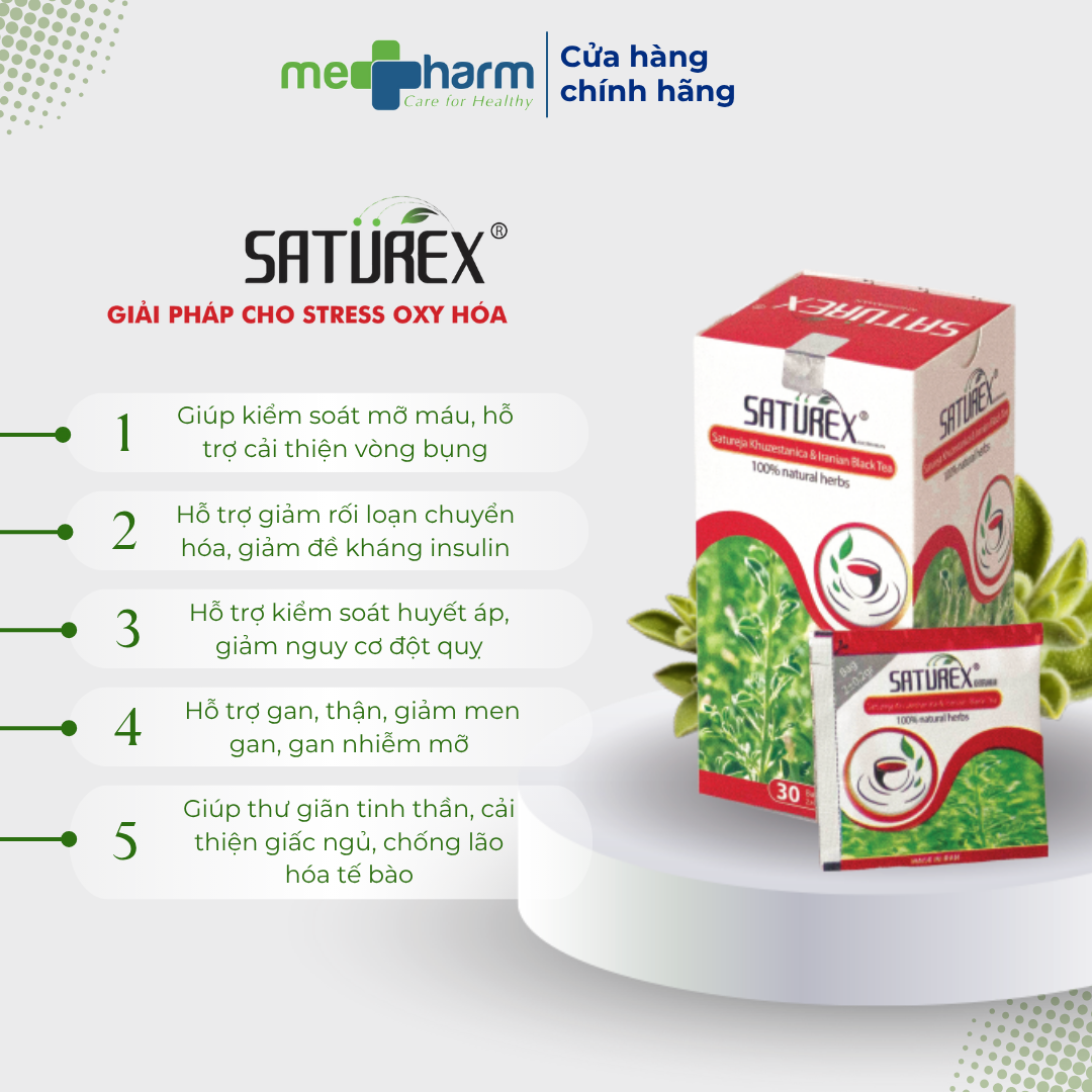 Trà hỗ trợ huyết áp cao và mỡ máu Saturex (Hộp 30 gói)