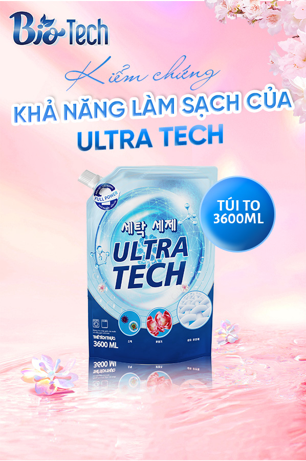 Thùng 4 túi Nước giặt xả Ultra Tech hương ngàn hoa 3600ml
