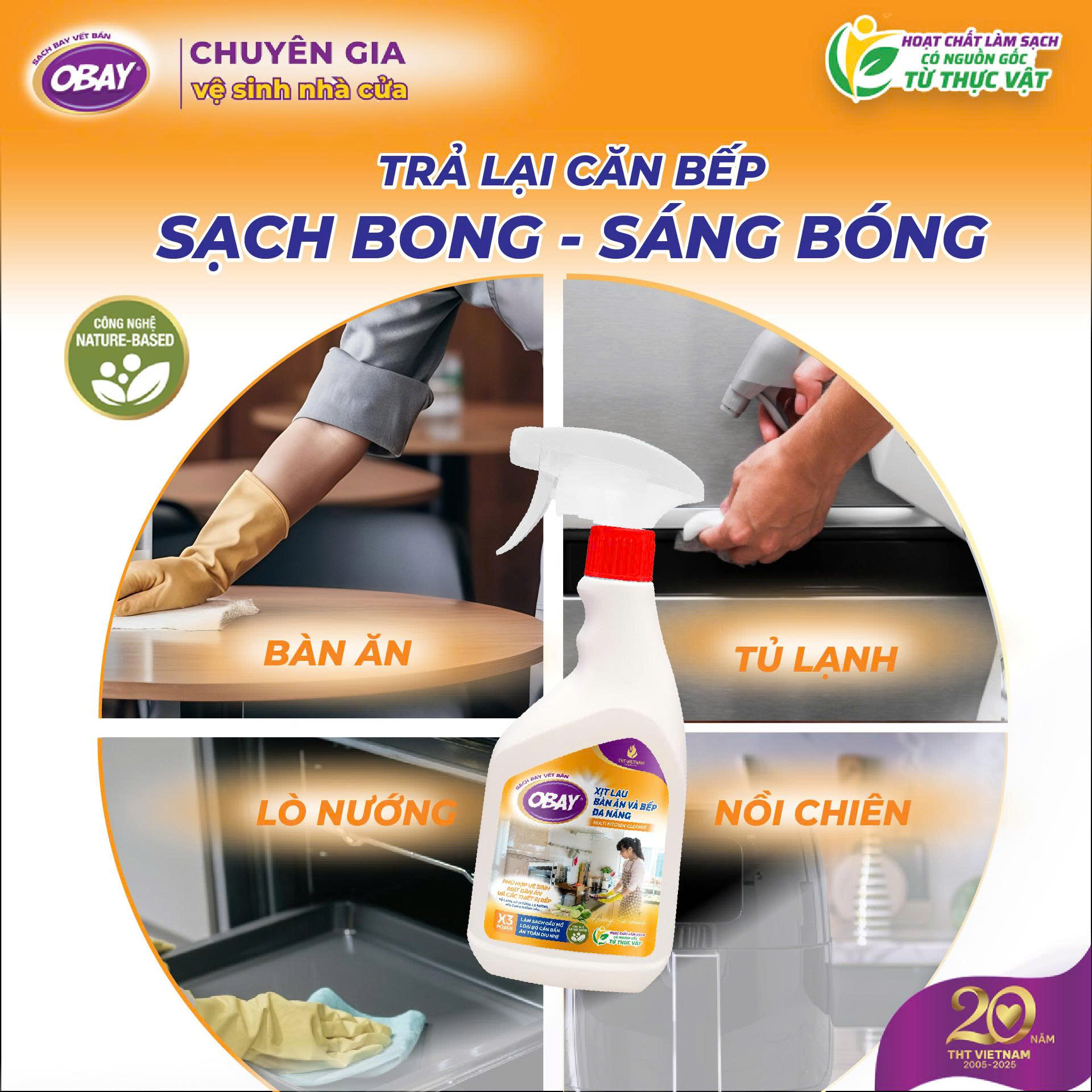 Xịt lau bàn ăn và bếp đa năng OBAY – Hương sả chanh 450ml