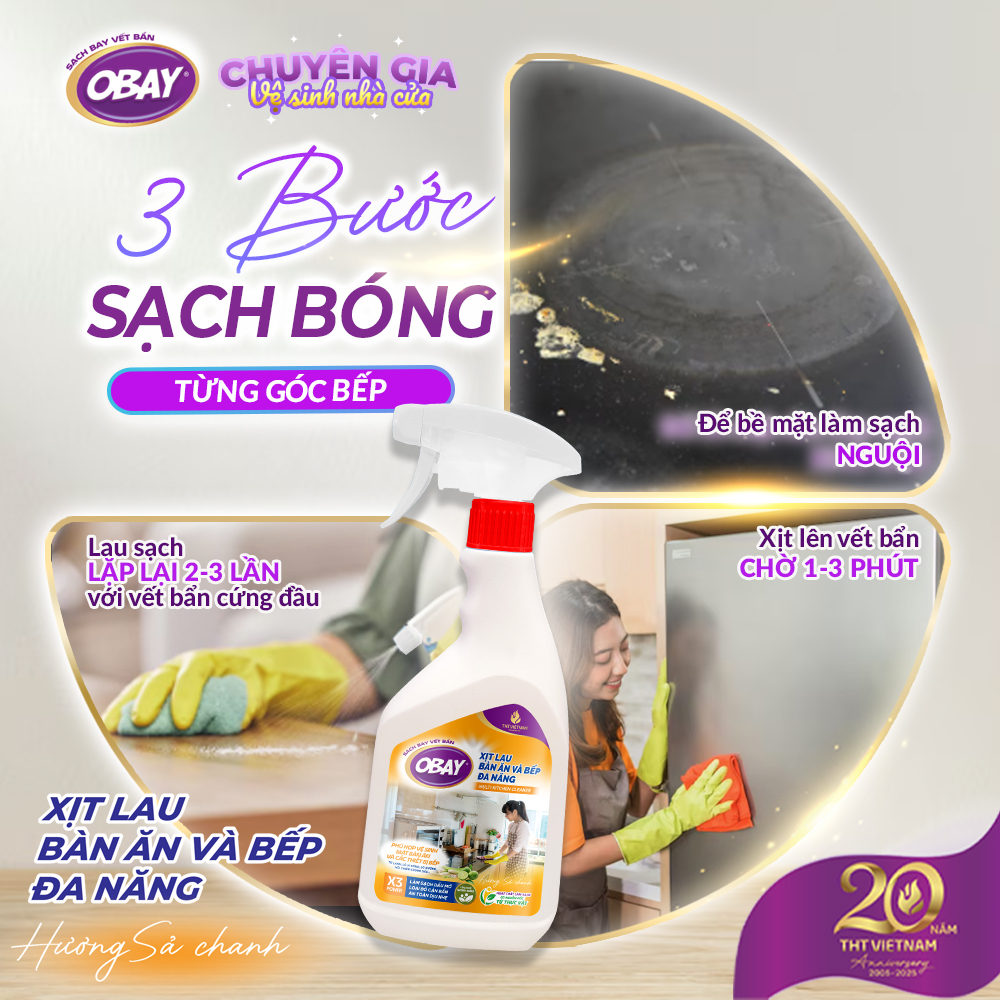 Xịt lau bàn ăn và bếp đa năng OBAY – Hương sả chanh 450ml