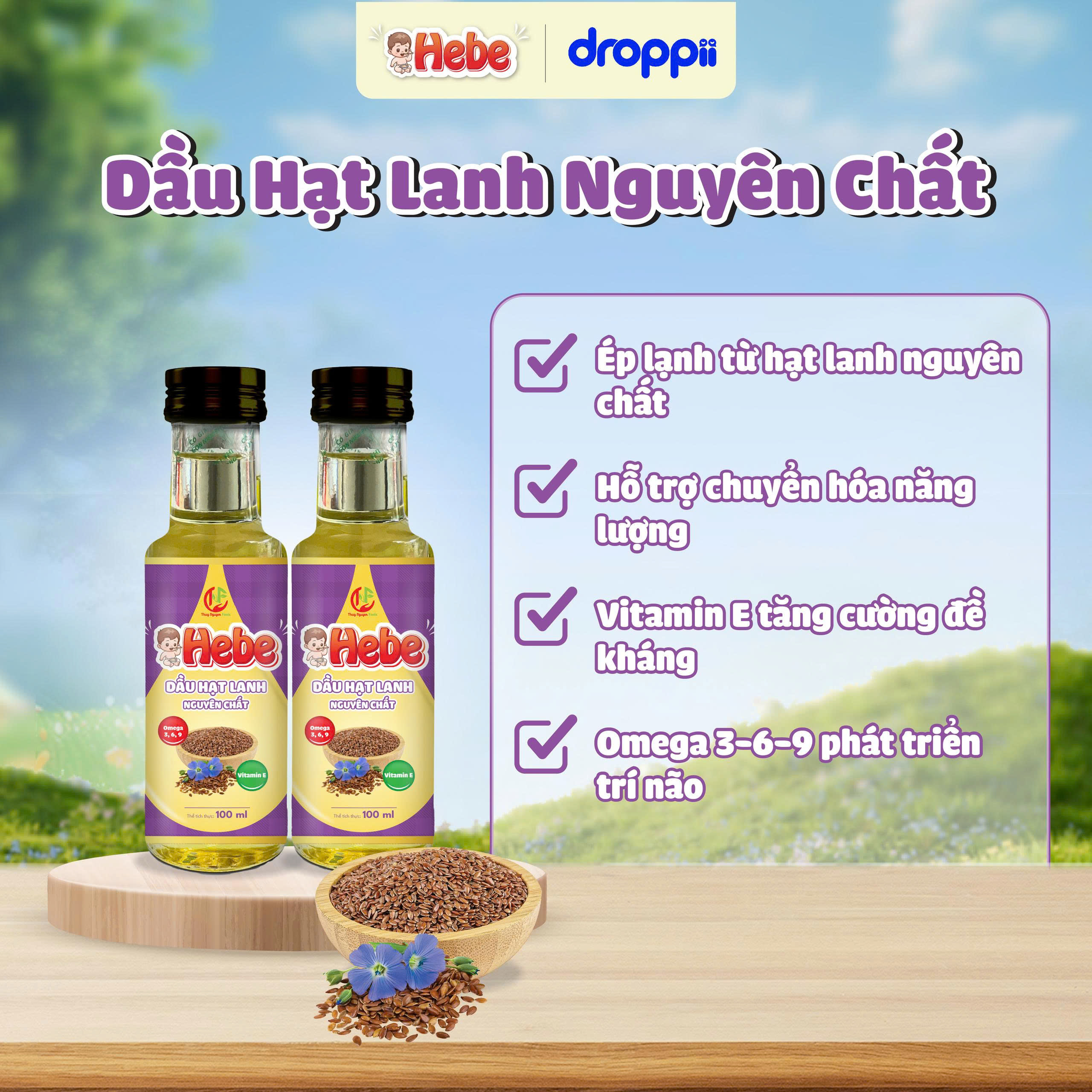 Dầu Hạt Lanh Nguyên Chất HEBE hỗ trợ phát triển trí não cho bé (chai 100ml)