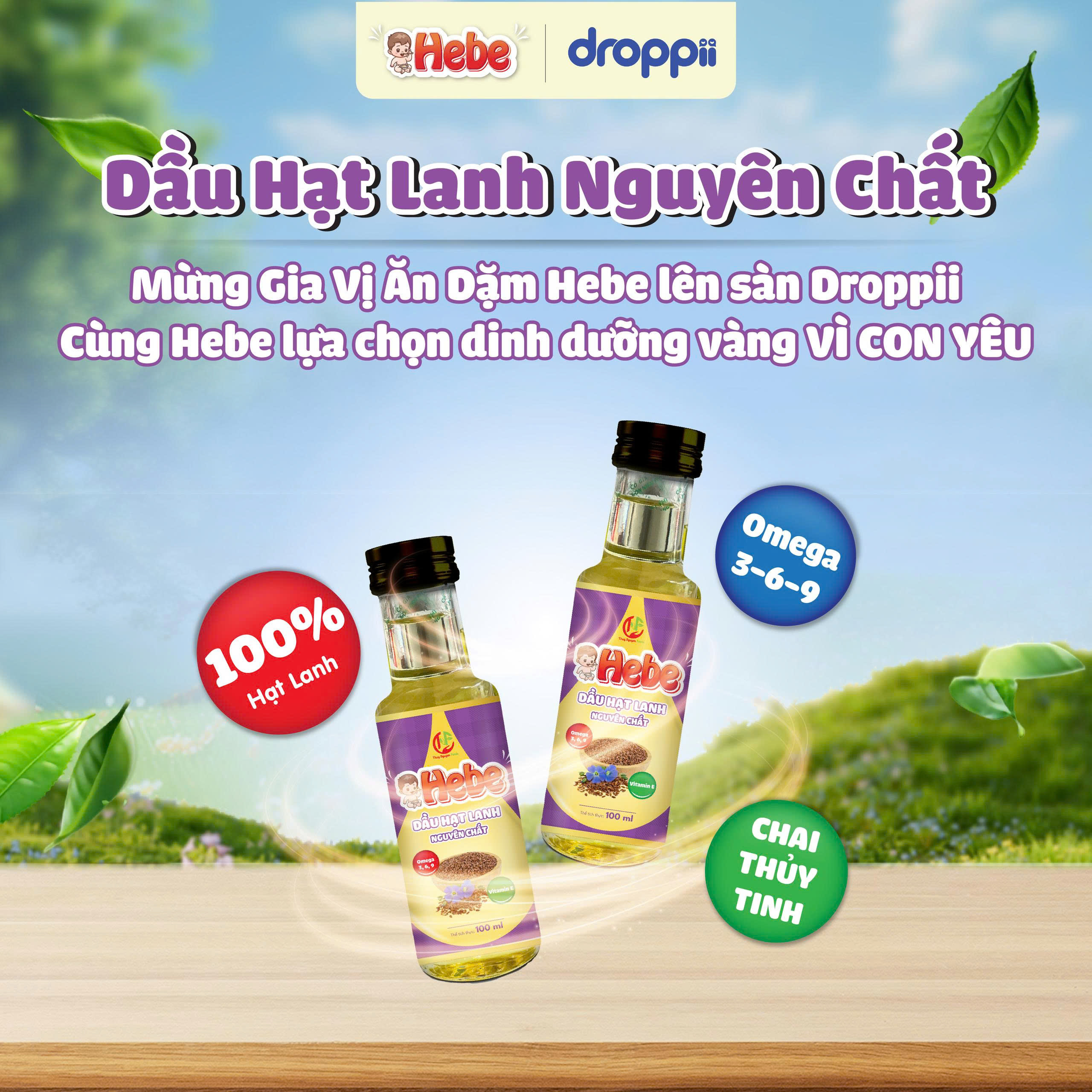 Dầu Hạt Lanh Nguyên Chất HEBE hỗ trợ phát triển trí não cho bé (chai 100ml)