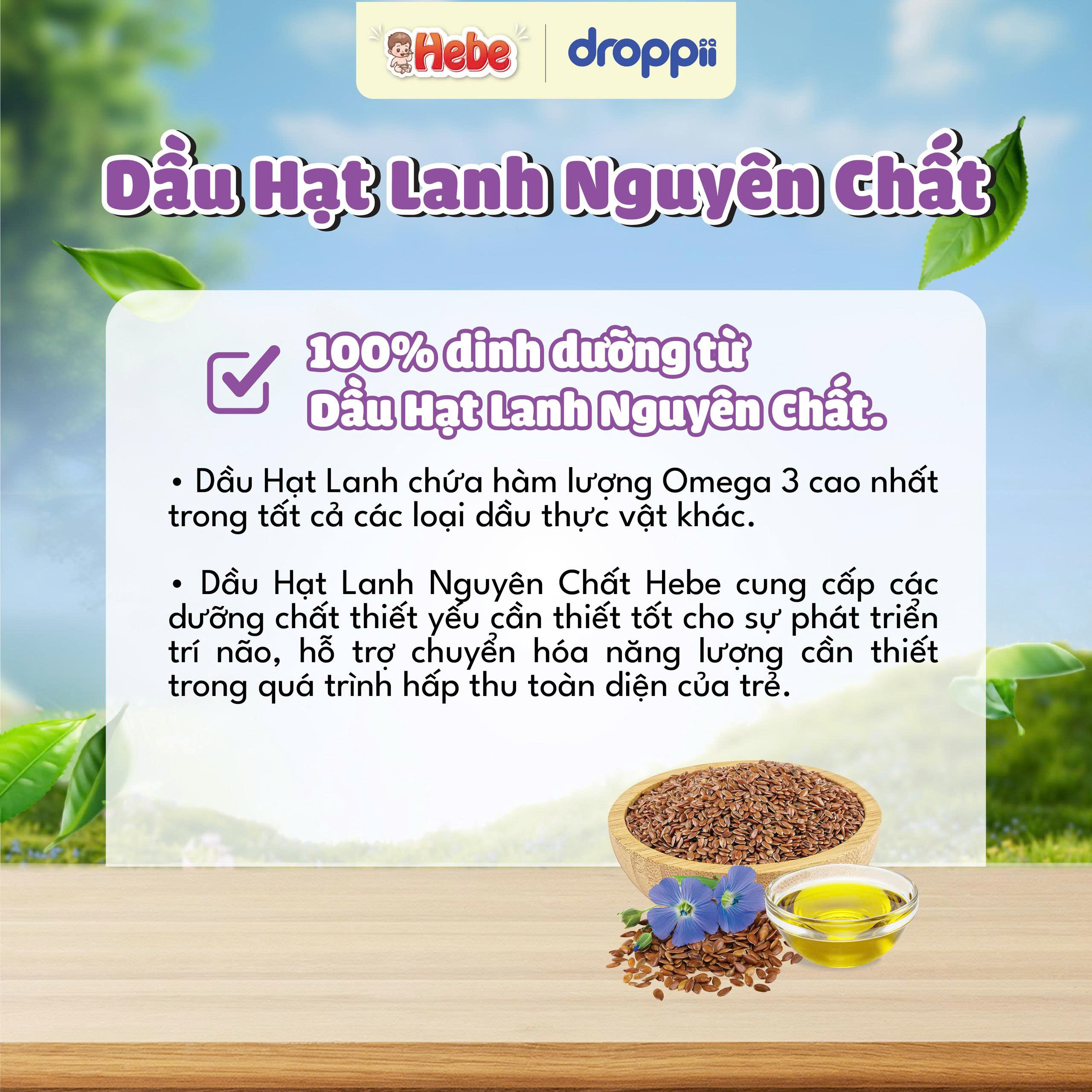 Dầu Hạt Lanh Nguyên Chất HEBE hỗ trợ phát triển trí não cho bé (chai 100ml)