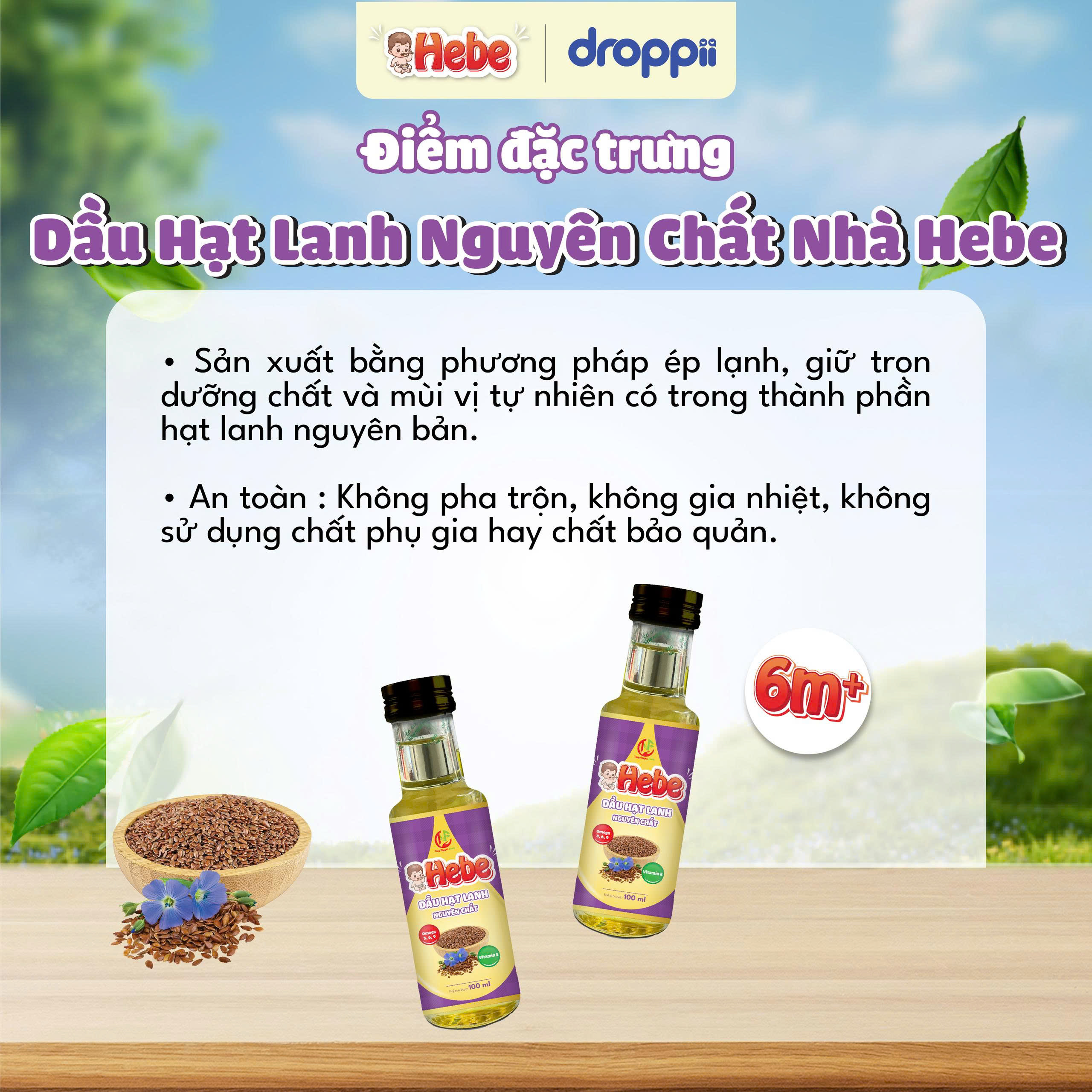 Dầu Hạt Lanh Nguyên Chất HEBE hỗ trợ phát triển trí não cho bé (chai 100ml)
