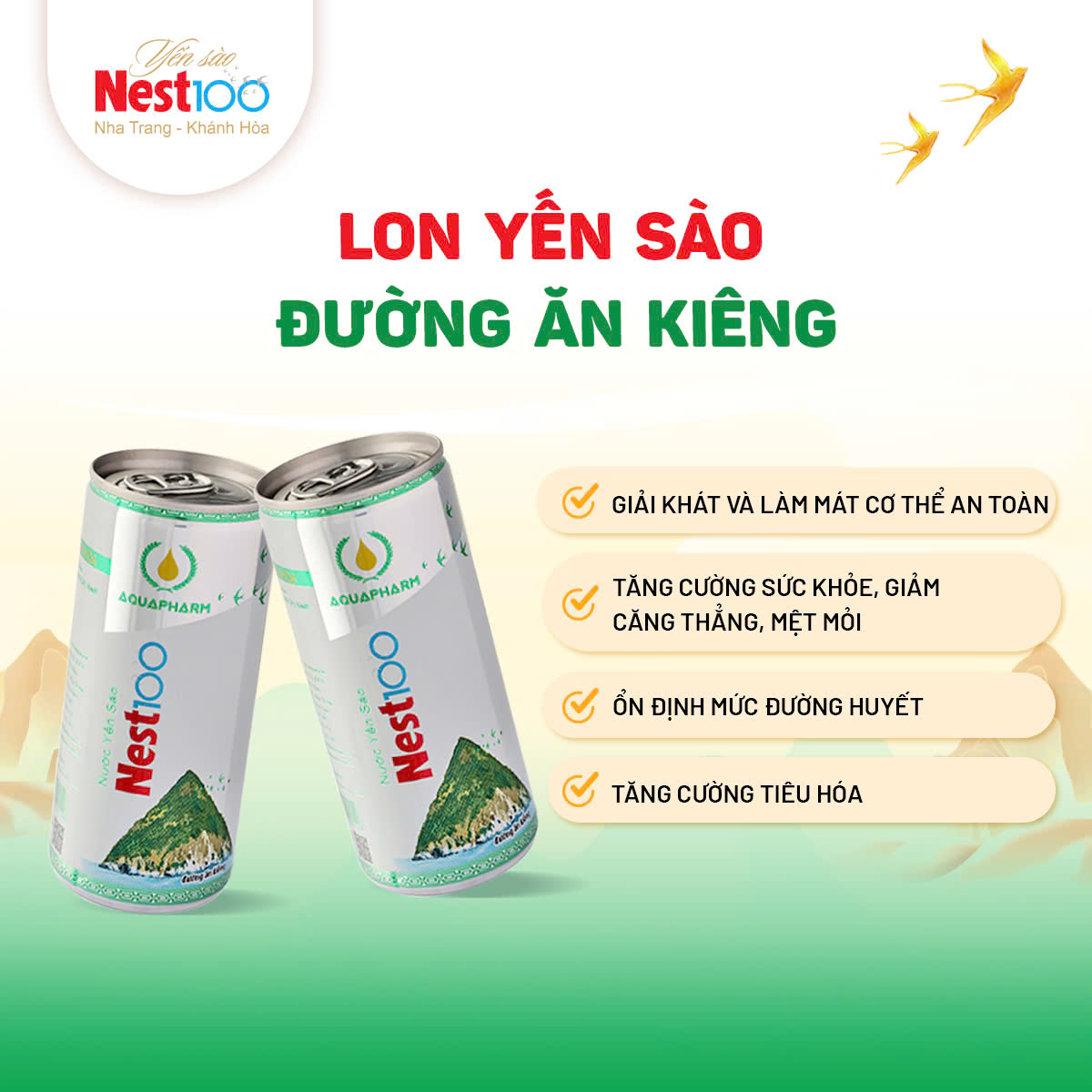 Nước yến sào Nest100 đường ăn kiêng lon 190ml – Thùng 30 lon