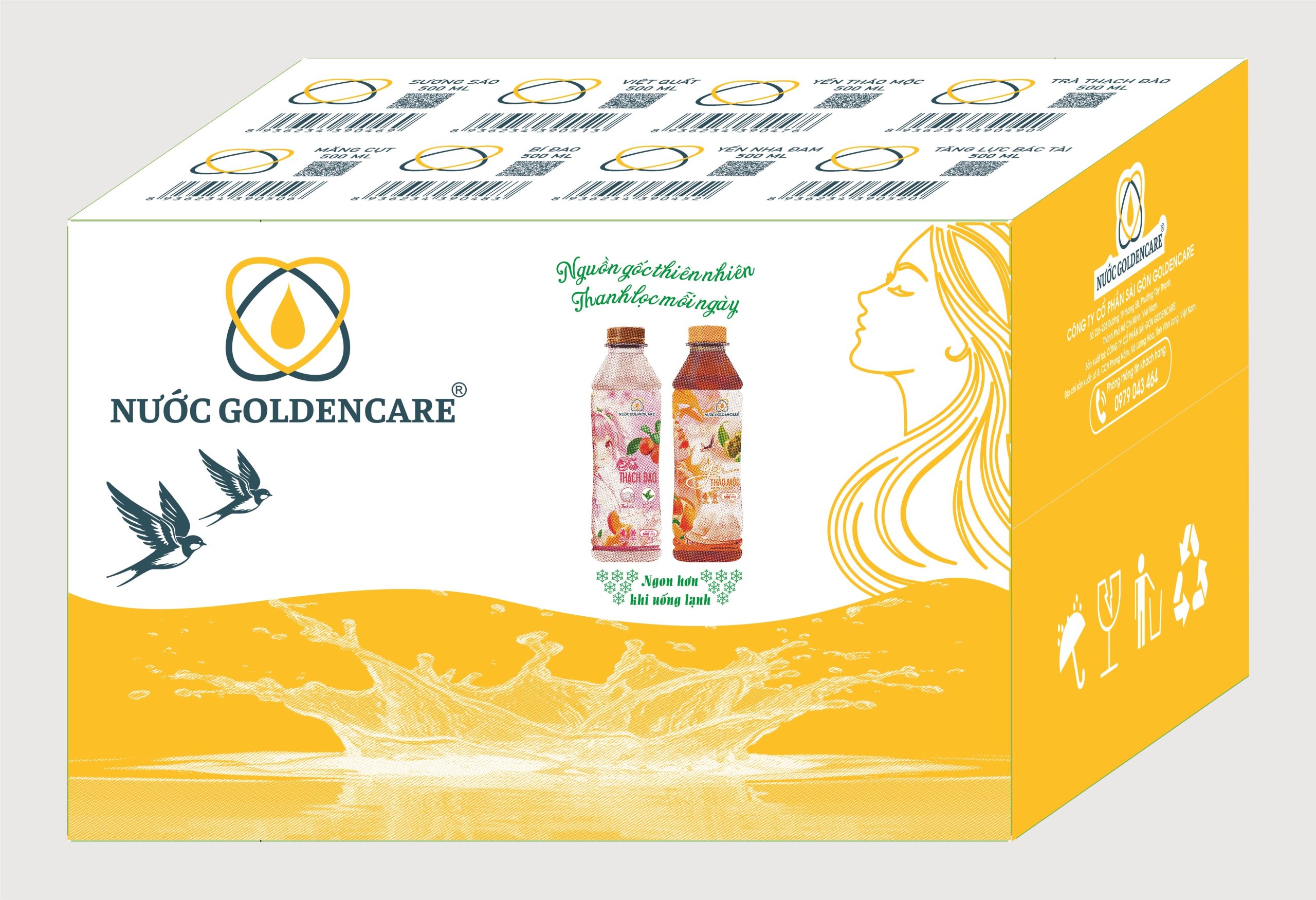 THÙNG 24 CHAI NƯỚC GOLDENCARE – YẾN NHA ĐAM 500ml