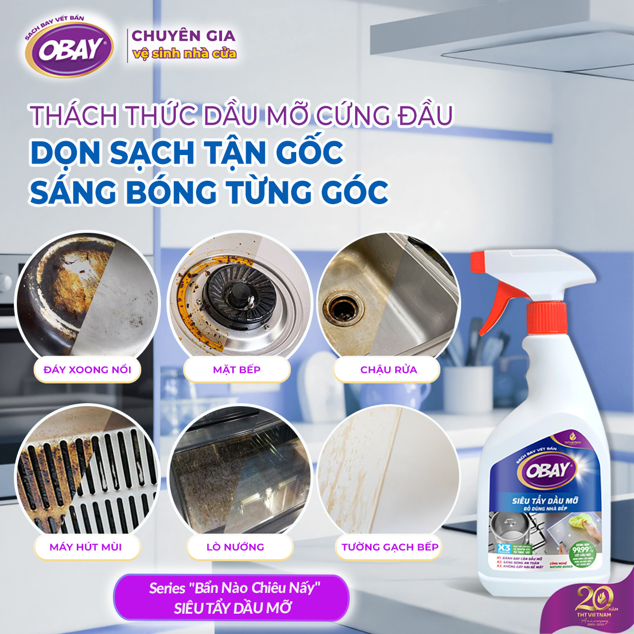Siêu tẩy dầu mỡ Obay 450ml (tẩy hút mùi nhà bếp, bếp gas, đáy xoong, mặt bếp…)