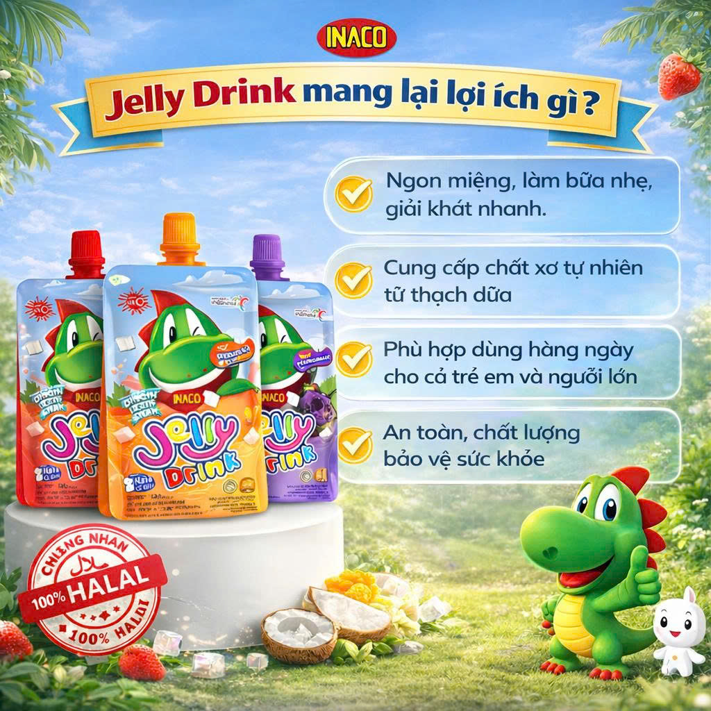 1 Gói (5 túi x 120g) INACO Jelly Drink Mango – Nước thạch quả xoài